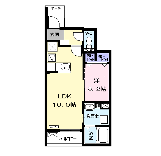 オータム リーフ(1LDK/1階)の間取り写真