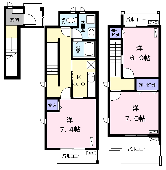 ニュー昇寿(3K/2階)の間取り写真