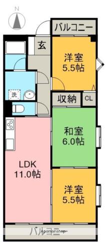 ライオンズ ヨシダ(3LDK/2階)の間取り写真