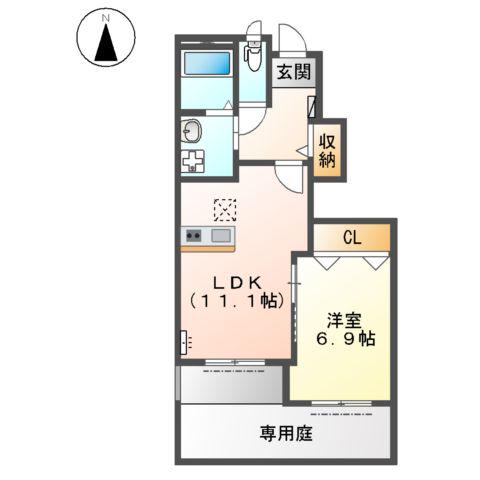 グリーン ドエル(1LDK/1階)の間取り写真