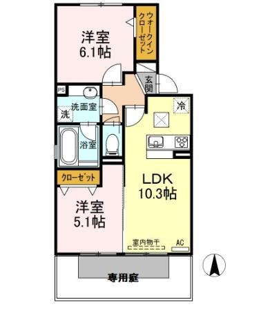 LIBERTY大西(2LDK/1階)の間取り写真