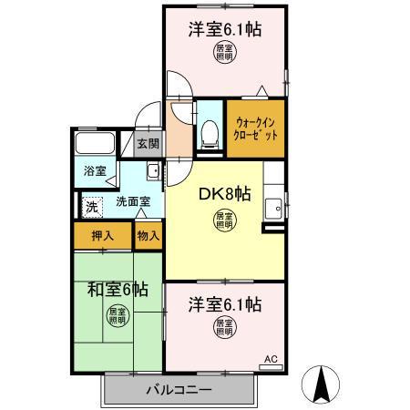 ヴィラエテルノ(3DK/2階)の間取り写真