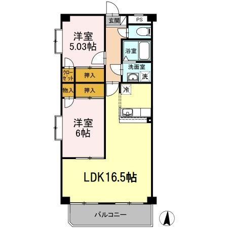 プランドール鳥羽見(2LDK/3階)の間取り写真