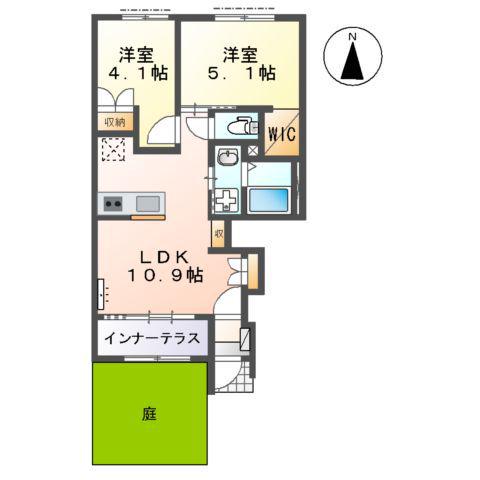 プランドール 慶(2LDK/1階)の間取り写真