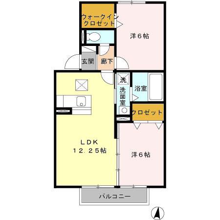 ガーデンスクエア B(2LDK/1階)の間取り写真