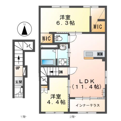 ドエル・カルミア(2LDK/2階)の間取り写真