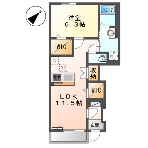 ラ・カシェット(1LDK/1階)の間取り写真