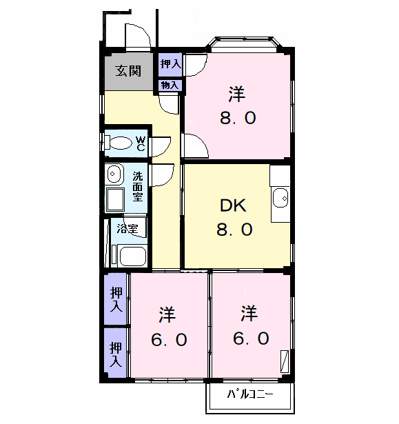 梅村ハイツⅡ(3DK/2階)の間取り写真