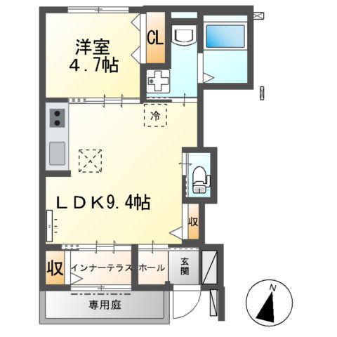 名古屋市東山線 中村公園駅 徒歩22分 2階建 築1年(1LDK/1階)の間取り写真