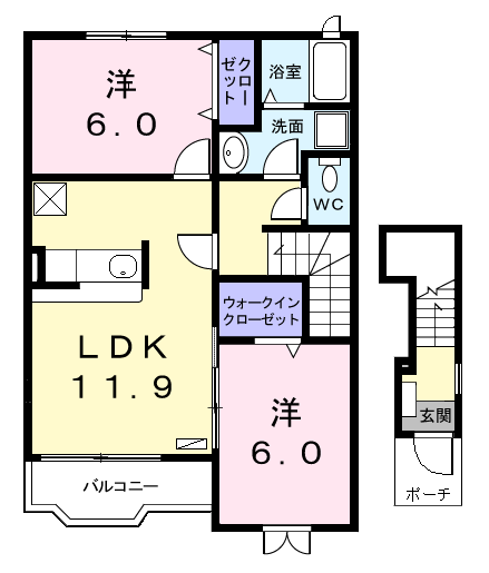 ネオサイトⅡ(2LDK/2階)の間取り写真