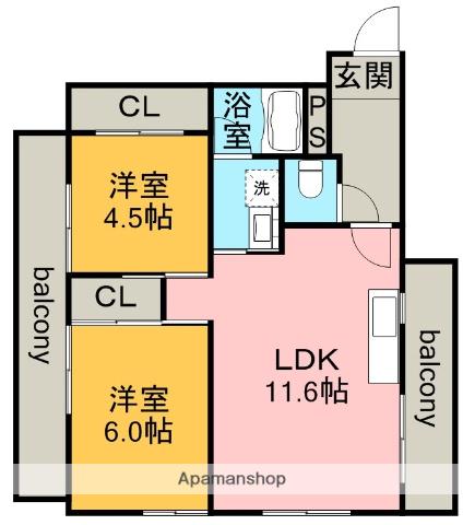 コーポやすり苑(2LDK/3階)の間取り写真