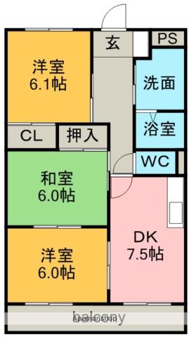 サイレントヴィラ(3DK/1階)の間取り写真