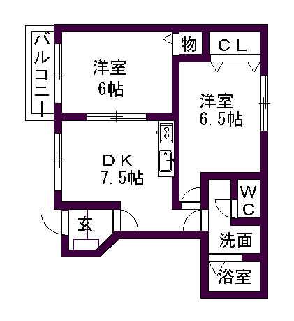 プリムローズK(2DK/1階)の間取り写真