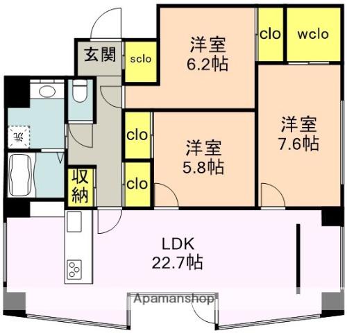 サンキャナル(3LDK/2階)の間取り写真