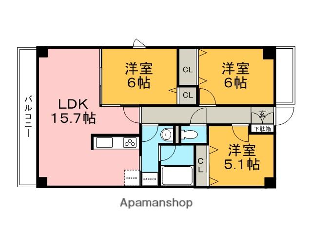 ザ ウエスト オーク(3LDK/4階)の間取り写真