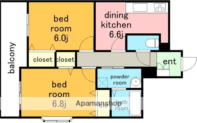 ベルメゾン花筐(2DK/3階)の間取り写真