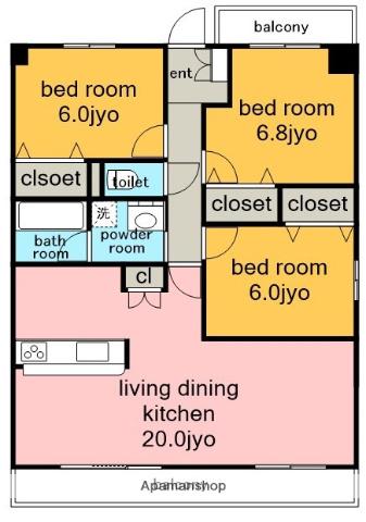 アソシアー一社Ⅱ(3LDK/5階)の間取り写真