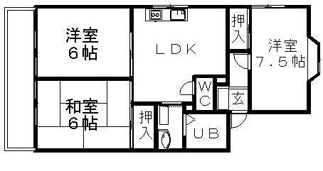 ハイツ株山(3DK/2階)の間取り写真