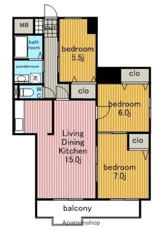 第二名昭ビル(3LDK/3階)の間取り写真
