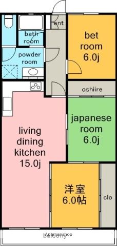 健心ビル(3LDK/6階)の間取り写真