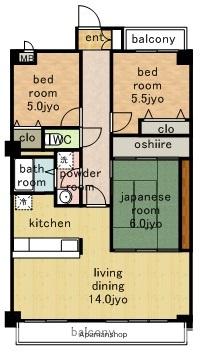 サン・カーフⅡ(3LDK/2階)の間取り写真