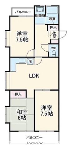 パルナス望が丘(3LDK/3階)の間取り写真