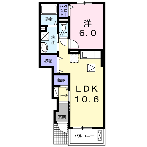 セレッソ西里(1LDK/1階)の間取り写真