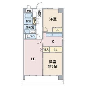 スカイアークビル(2LDK/6階)の間取り写真