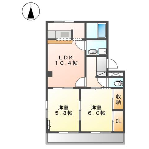 ハイツ株山Ⅱ(2LDK/2階)の間取り写真