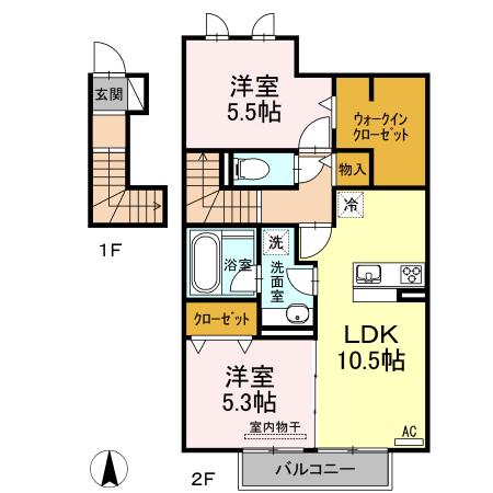 ラ・フォート文教台(2LDK/2階)の間取り写真