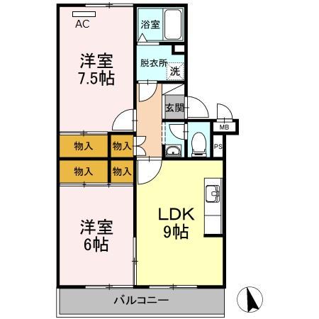 ファミーユ杁ヶ池(2LDK/3階)の間取り写真