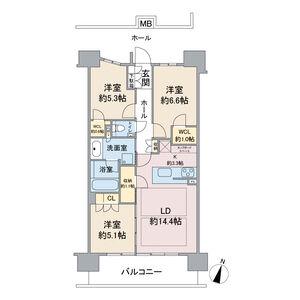 パークホームズ一社(3LDK/12階)の間取り写真