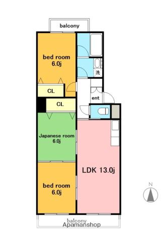 マンションひえい(3LDK/4階)の間取り写真