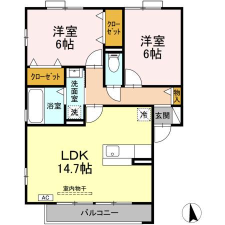 フロール C(2LDK/2階)の間取り写真
