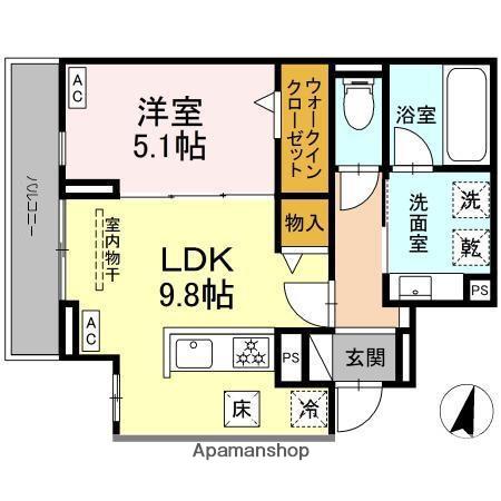 LUVITA上社(1LDK/2階)の間取り写真