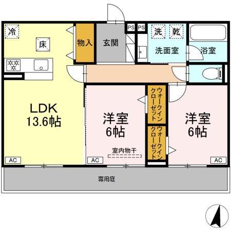 プルミエラムール(2LDK/1階)の間取り写真