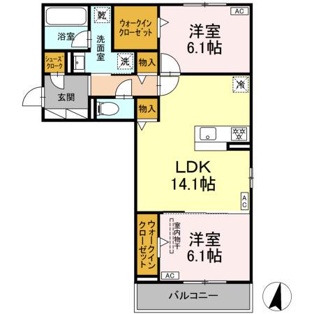 プルミエラムール(2LDK/2階)の間取り写真