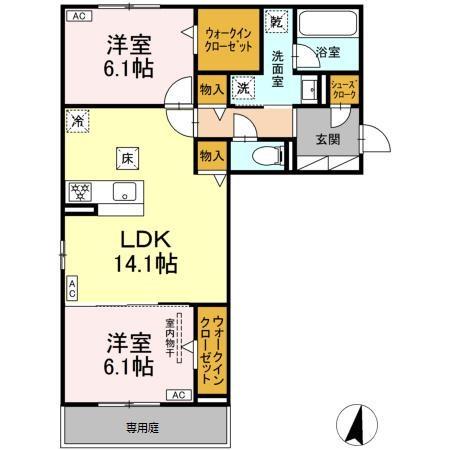 プルミエラムール(2LDK/1階)の間取り写真