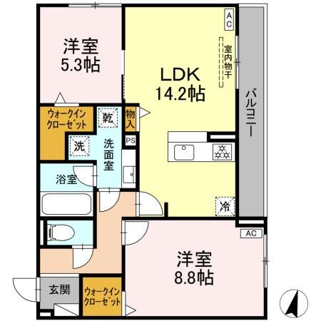 アメニティコート(2LDK/2階)の間取り写真