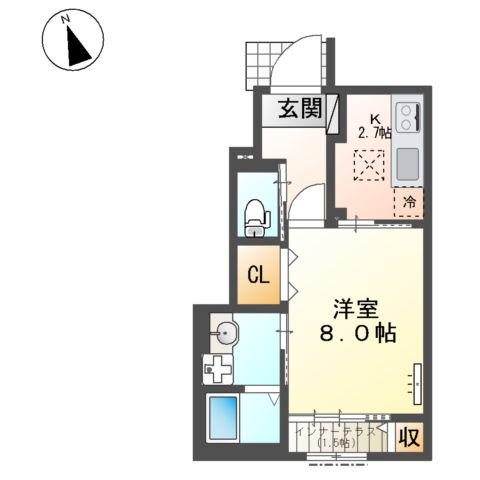 オルテンシア(1K/1階)の間取り写真