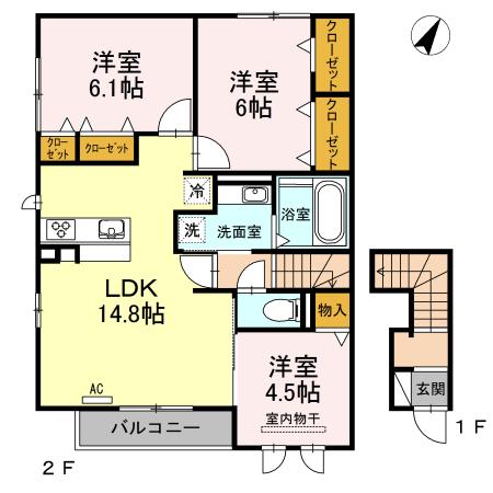 エクセレント東山(3LDK/2階)の間取り写真
