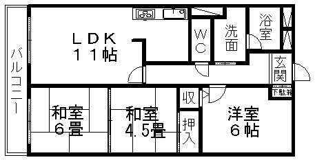 ヒルトップ藤ヶ丘(3DK/2階)の間取り写真