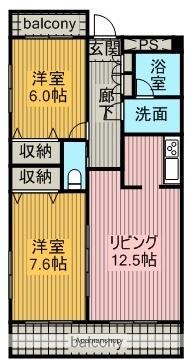 ダノイ美崇(2LDK/3階)の間取り写真