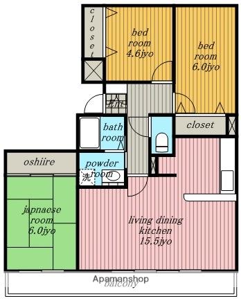 ウィスタリア星ヶ丘(3LDK/1階)の間取り写真