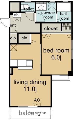 WISTERIA(1LDK/3階)の間取り写真