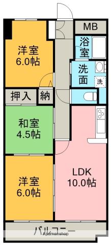 ヒルトップ藤ヶ丘(3LDK/6階)の間取り写真