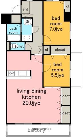 リーブル藤が丘(2LDK/3階)の間取り写真