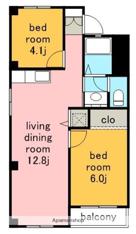 藤ヶ丘コーポラス(2LDK/3階)の間取り写真