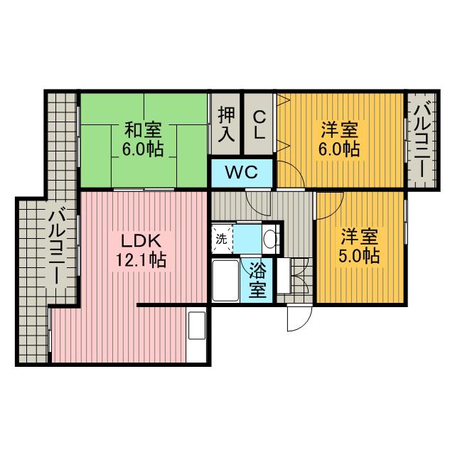 KAMENOI HOUSE(3LDK/2階)の間取り写真