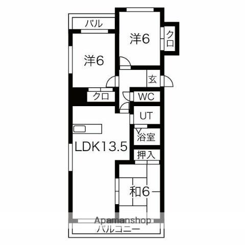 ドエル平和が丘(3LDK/3階)の間取り写真